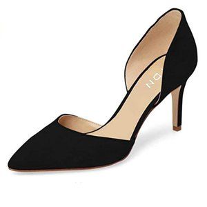 YDN Classic Low Heels D'Orsay Pumps Suede Pointed